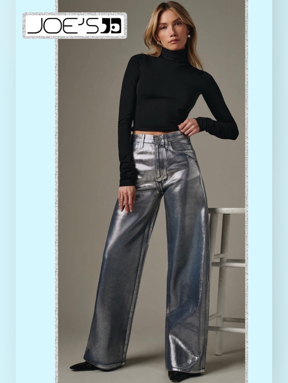 NWT JOE'S JEANS The Mia Coated High-Rise Wide-Leg Jeans Party Indigo Silver 30